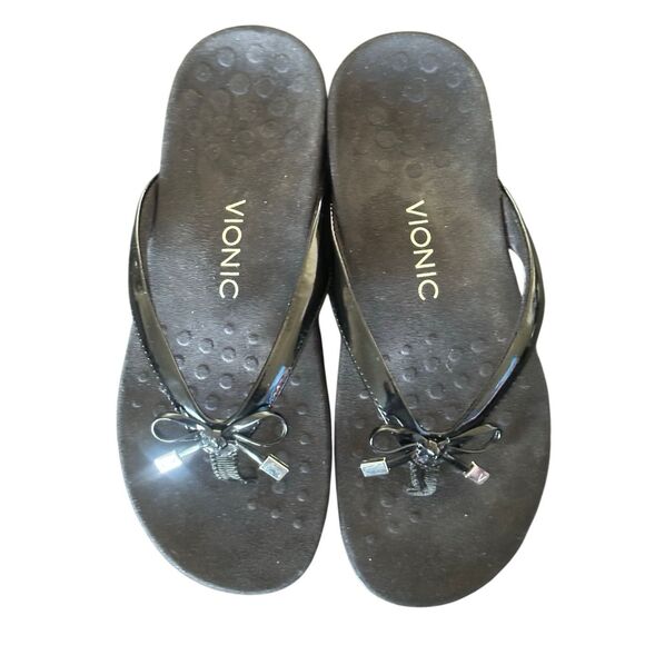 VIONIC Bella II Bow Detail Flip Flops Black Size 8 - Picture 3 of 11